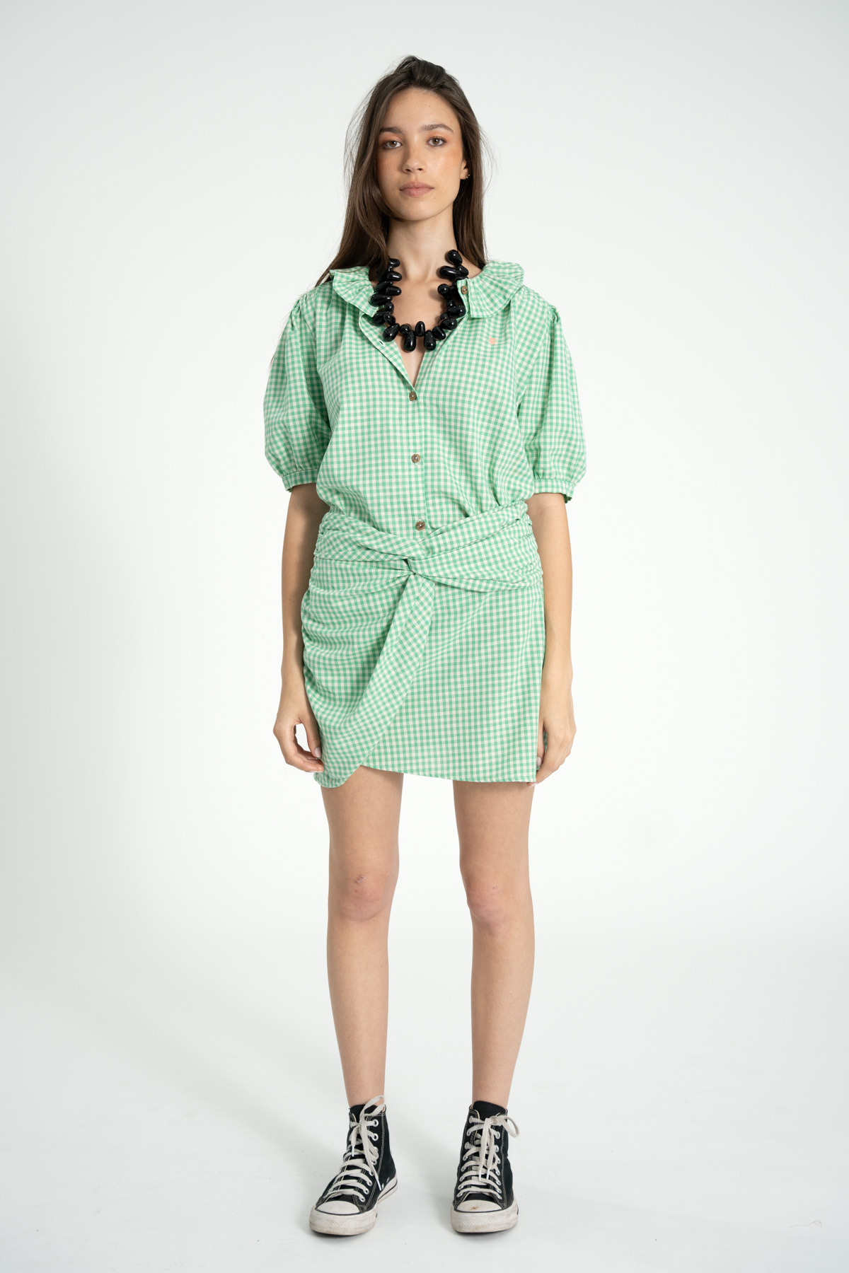 Bluzka z kołnierzykiem w zieloną kratę 1